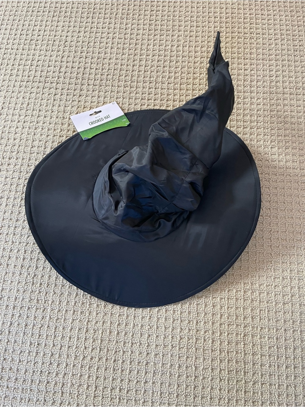New Halloween Black Crooked Witch Hat Costume Cosplay Rouches Satin Slouchy